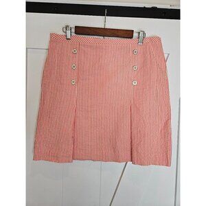 ELLIOTT Lauren Seersucker Coral and White Stripe Skirt Size 12 Vintage EUC